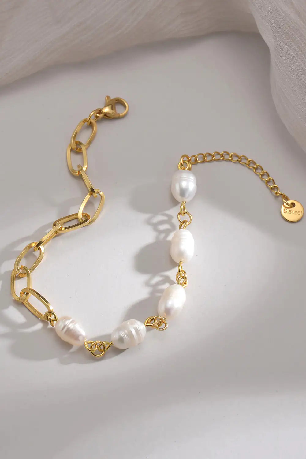 Half Pearl Half Chain Stainless Steel Bracelet - Glide Goods LLC