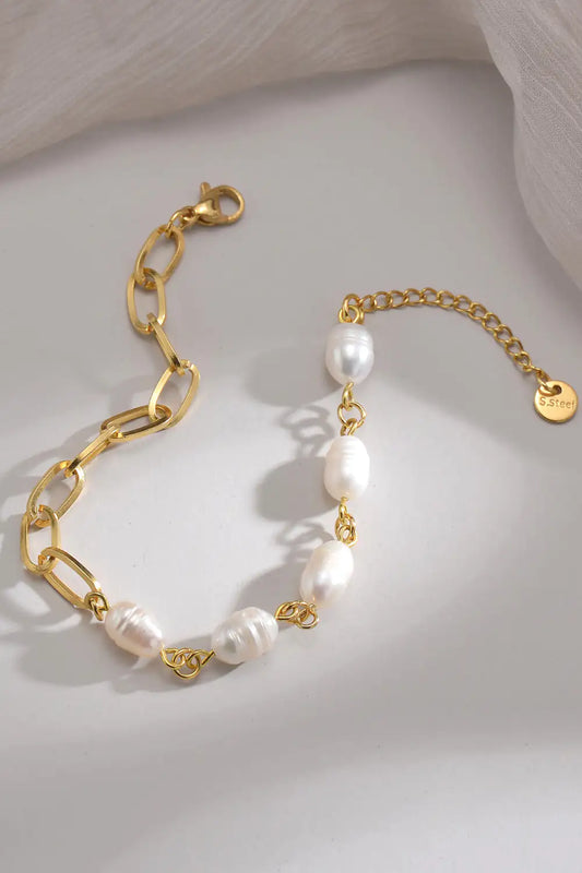 Half Pearl Half Chain Stainless Steel Bracelet - Glide Goods LLC