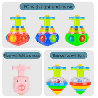 "LED Light-Up UFO Spinning Top - Fun Music Gyro Toy for Kids' Birthday Parties!"