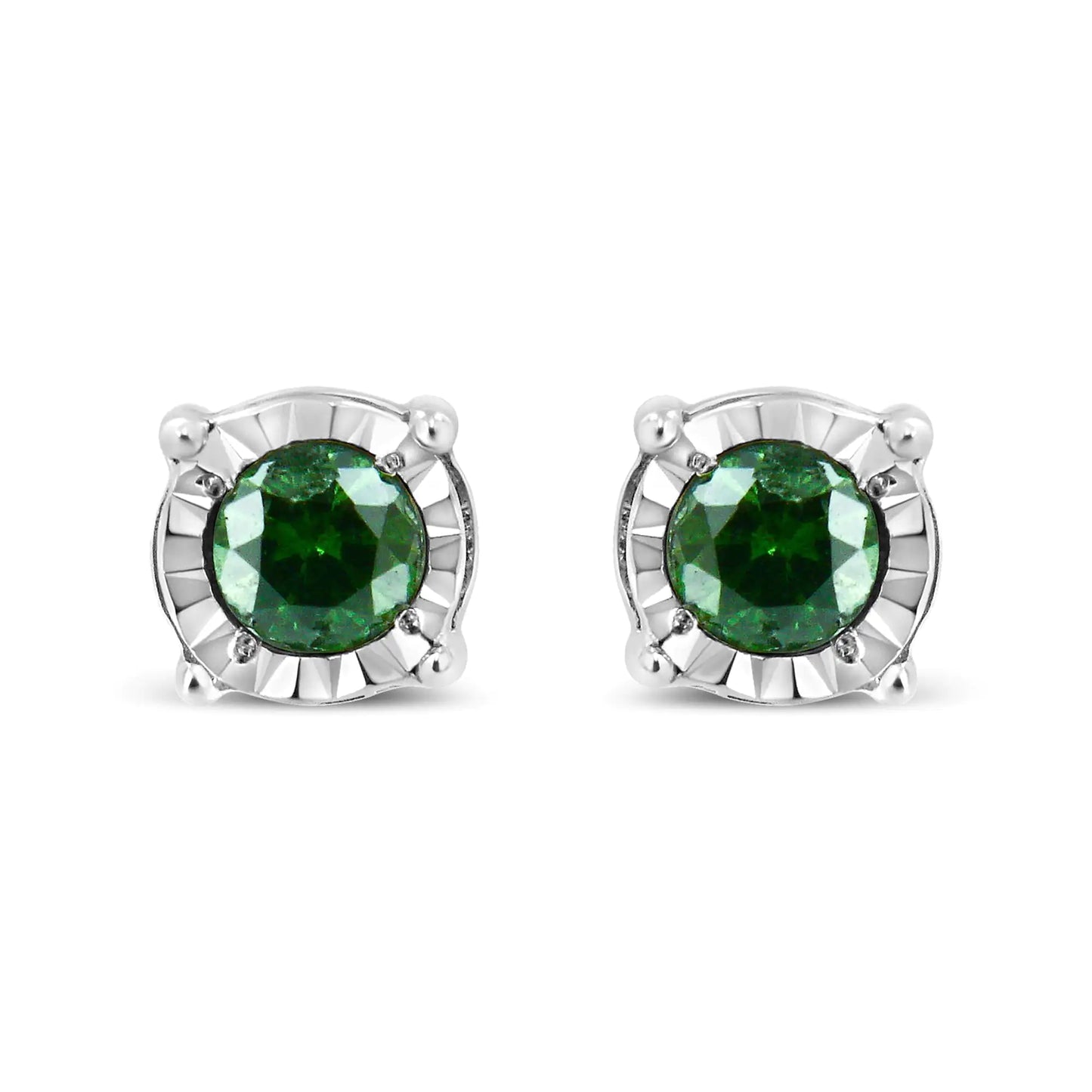 Sterling Silver Rose Cut Treated Green Diamond Solitaire Stud Earrings (0.25 cttw, Green Color, I2-I3 Clarity) - Glide Goods LLC