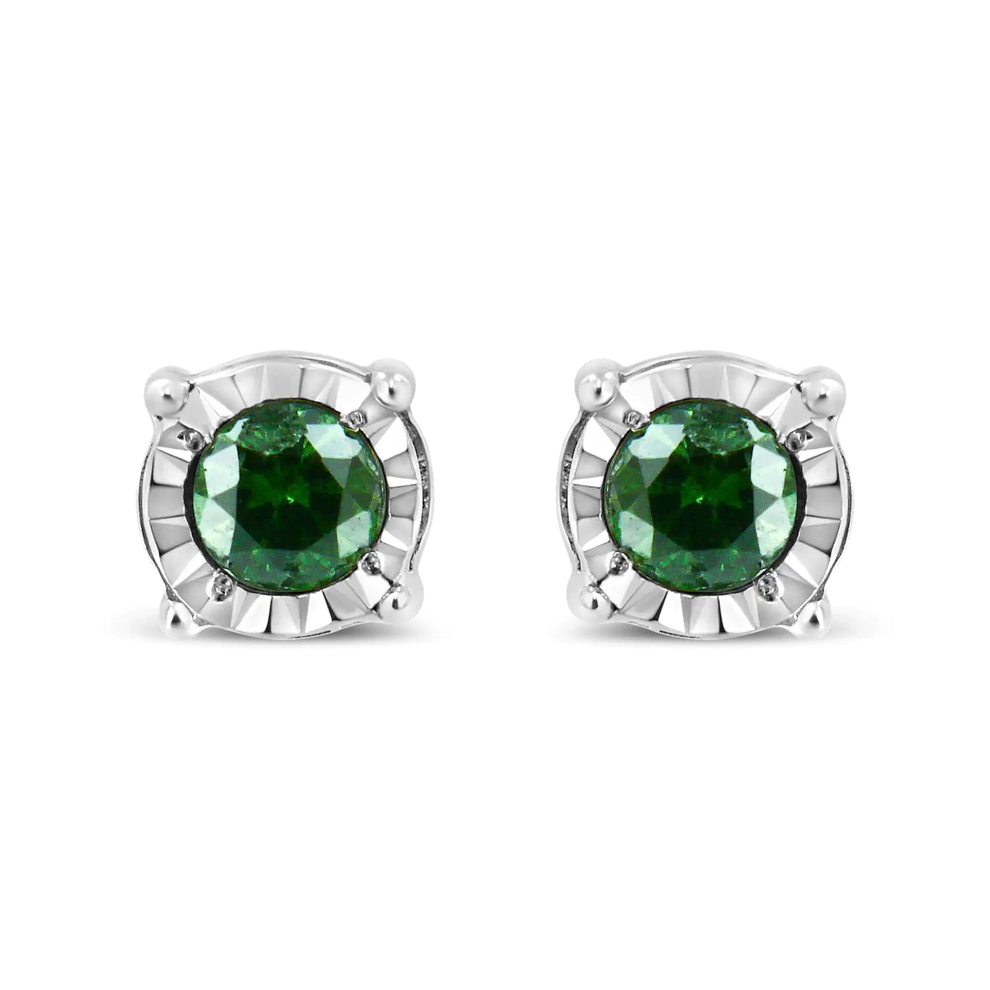 Sterling Silver Rose Cut Treated Green Diamond Solitaire Stud Earrings (0.25 cttw, Green Color, I2-I3 Clarity) - Glide Goods LLC