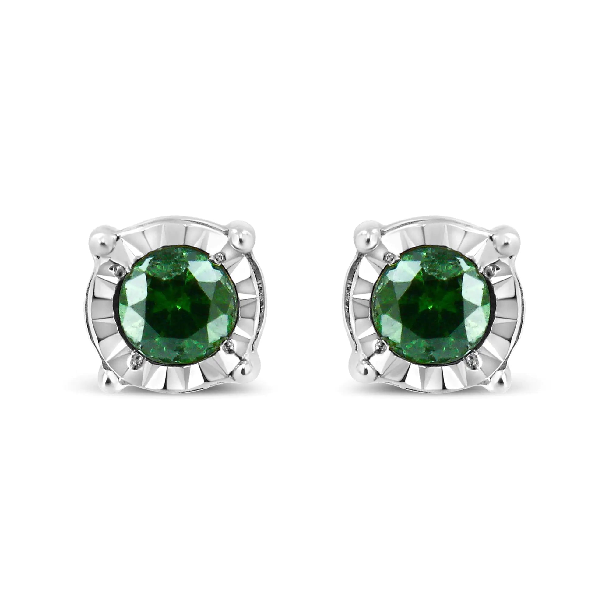 Sterling Silver Rose Cut Treated Green Diamond Solitaire Stud Earrings (0.25 cttw, Green Color, I2-I3 Clarity)