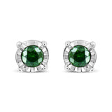 Sterling Silver Rose Cut Treated Green Diamond Solitaire Stud Earrings (0.25 cttw, Green Color, I2-I3 Clarity) - Glide Goods LLC