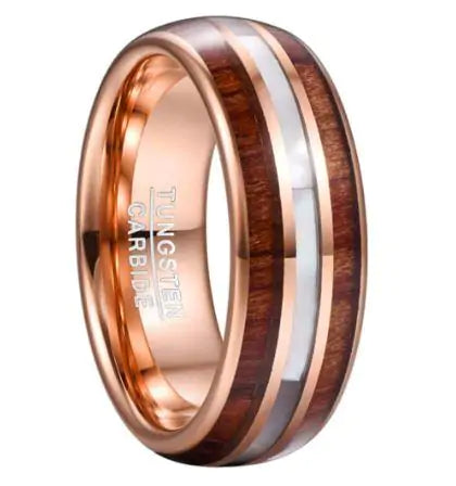 Koa Wood and Pearl Tungsten Ring - Glide Goods LLC