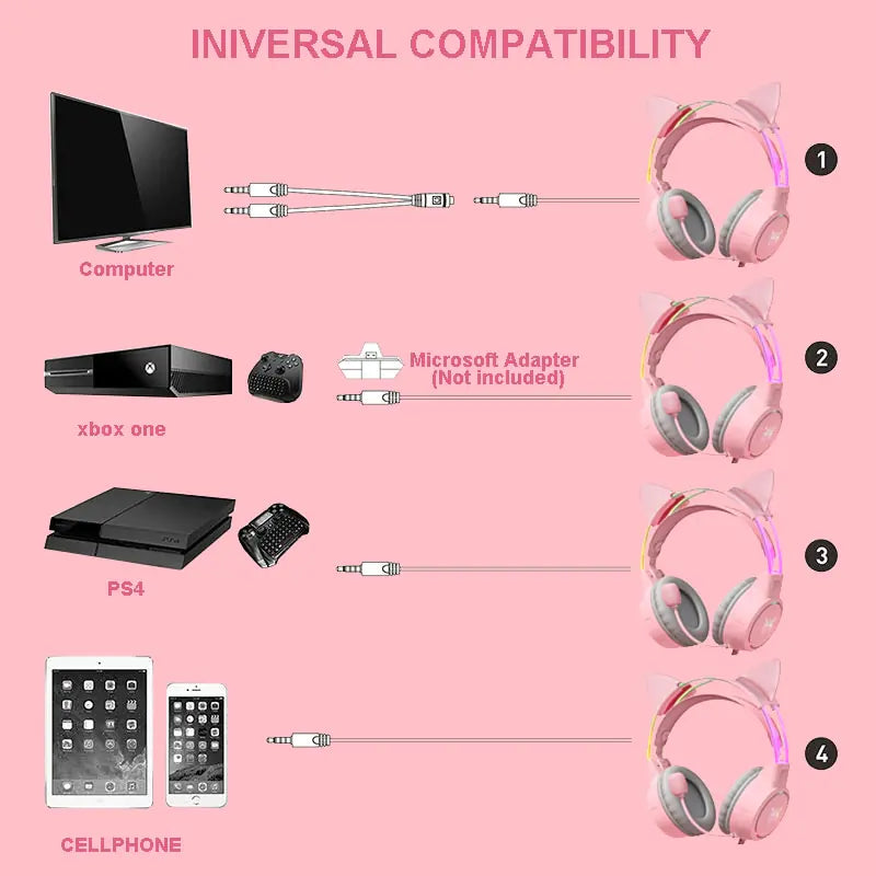 RGB Light Gamer Headset Cat Ear Gaming Headphones - Glide Goods LLC