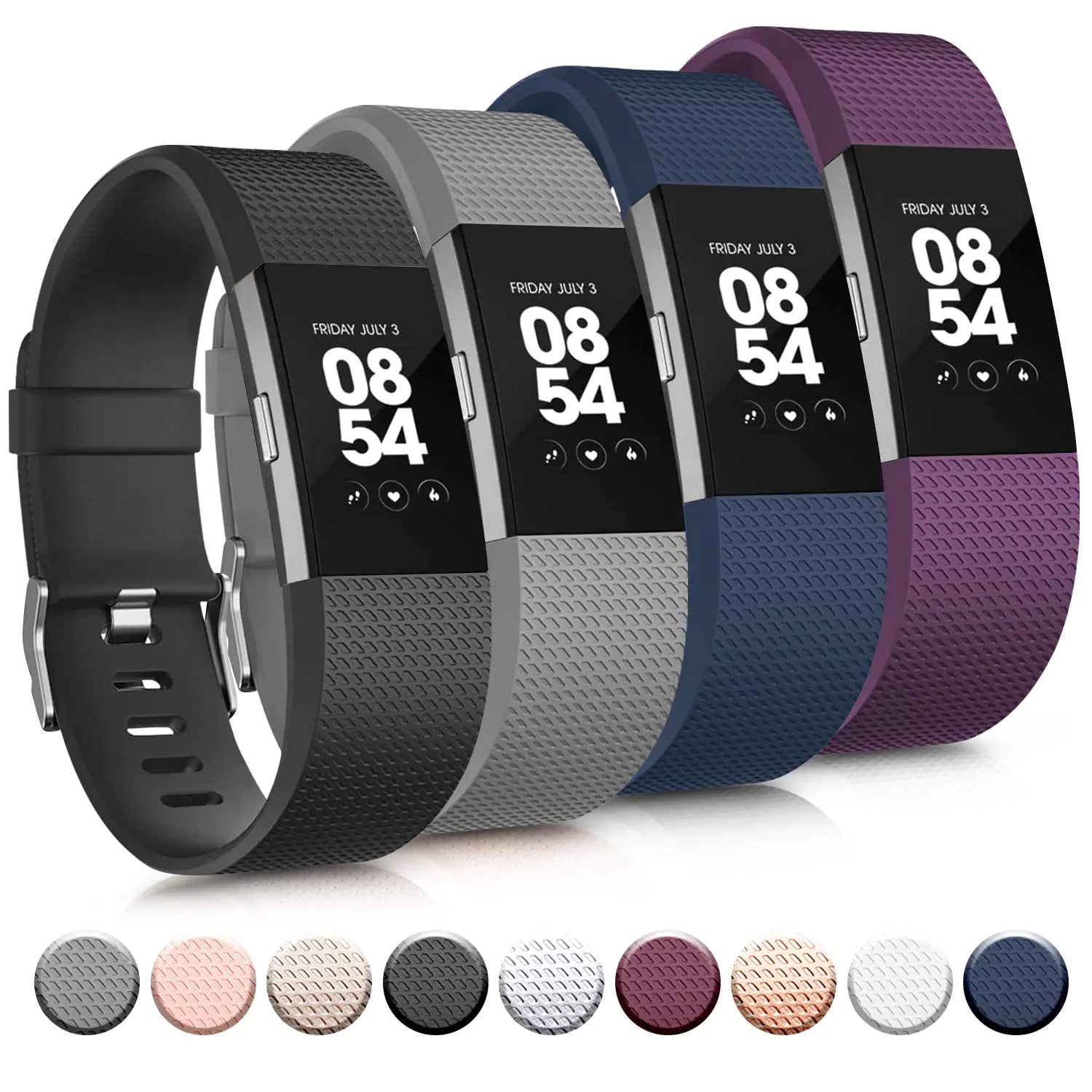 Tobfit Sport Bands Compatible for Charge 2 Classic & Special Edition 4 Pack Black/Plum/Blue/Grey Large - Glide Goods LLC