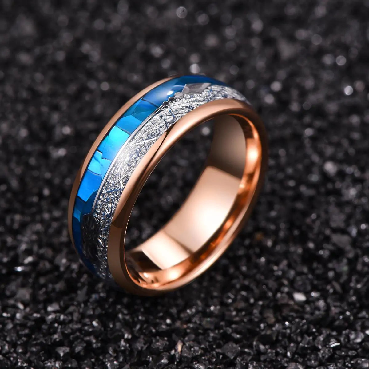 Blue and Rose Gold Arrow Tungsten Ring - Glide Goods LLC