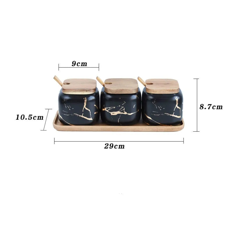 Marble Pattern Ceramic Kitchen Seasoning Tank Set - Glide Goods LLC
