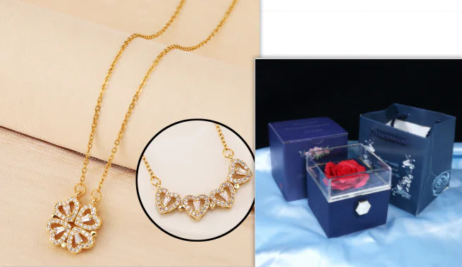 Four-Leaf Clover & Heart Necklace Gift Set - Dainty Gold Jewelry - Glide Goods LLC