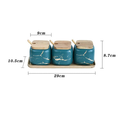Marble Pattern Ceramic Kitchen Seasoning Tank Set - Glide Goods LLC