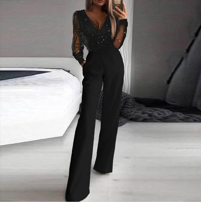 High-Waisted Slim Fit V-Neck Jumpsuit (One Piece) - Glide Goods LLC