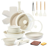 VIVIDCOOKWARE 22pcs Pots and Pans Set Non Stick Ceramic Cookware Set with Detachable Handle Pot Sets for Cooking Nonstick with Collapsible Dish Basin Oven Safe - Glide Goods LLC