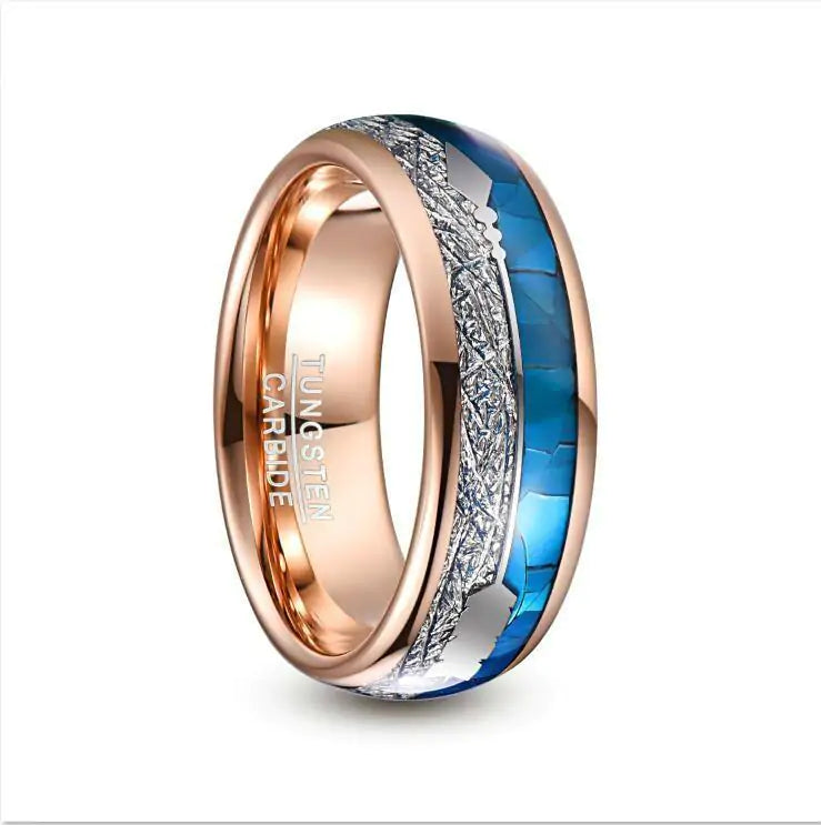 Blue and Rose Gold Arrow Tungsten Ring