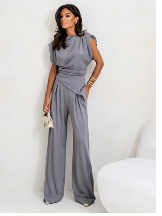 Women's Elegant Summer Two-Piece Set with Top & Pants - Glide Goods LLC