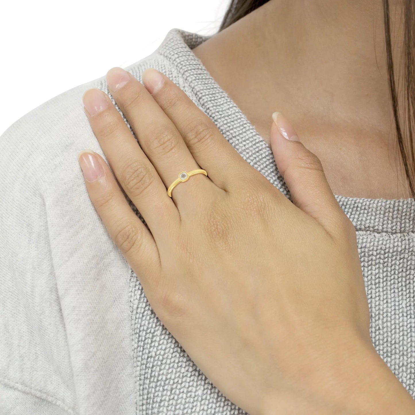 14K Yellow Gold Plated .925 Sterling Silver 1/20 Carat Diamond Square Cushion-Shaped Miracle Set Petite Fashion Promise Ring (J-K Color, I1-I2 Clarity) - Glide Goods LLC