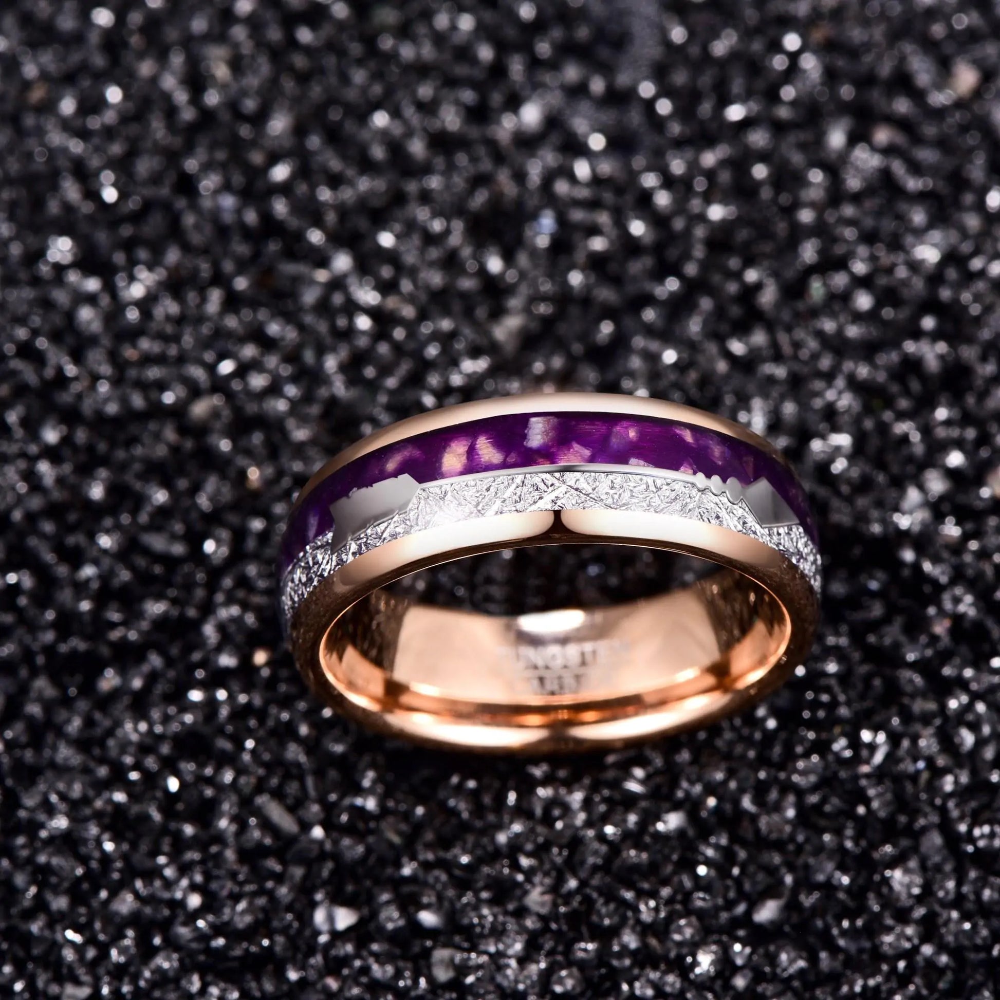 Purple and Rose Gold Arrow Tungsten Ring - Glide Goods LLC