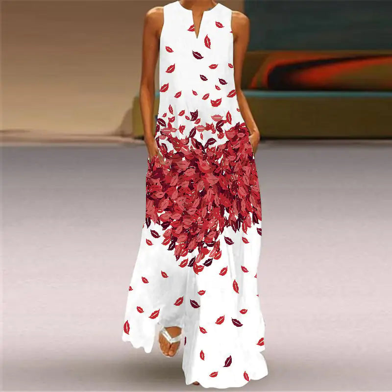 V-Neck Sleeveless Pocket Dress with Digital Print - Glide Goods LLC