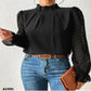 Noémi™ - Elegant High Neck Chiffon Long Sleeve Top - Glide Goods LLC