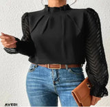 Noémi™ - Elegant High Neck Chiffon Long Sleeve Top - Glide Goods LLC