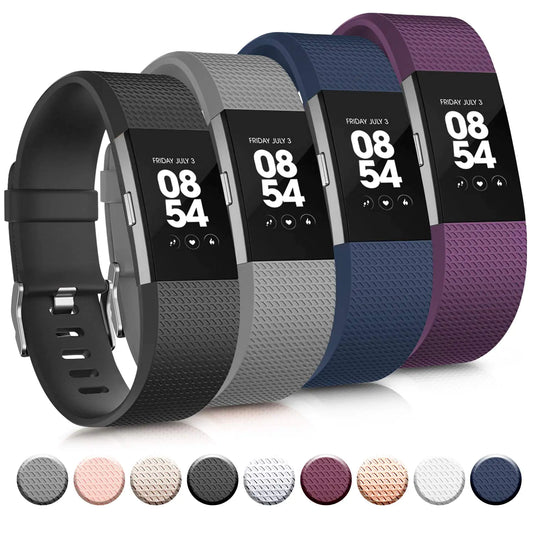 Tobfit Sport Bands Compatible for Charge 2 Classic & Special Edition 4 Pack Black/Plum/Blue/Grey Large - Glide Goods LLC