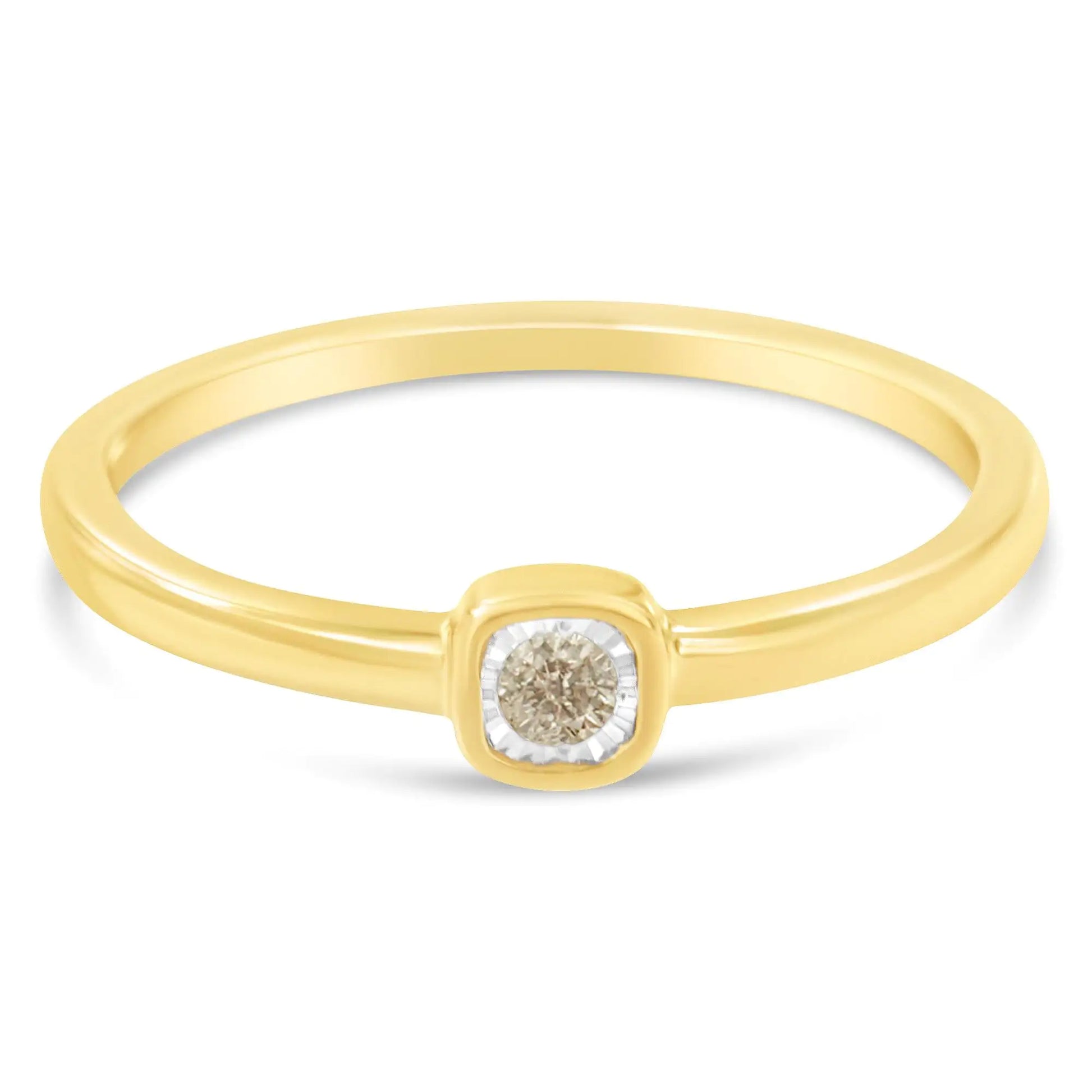 14K Yellow Gold Plated .925 Sterling Silver 1/20 Carat Diamond Square Cushion-Shaped Miracle Set Petite Fashion Promise Ring (J-K Color, I1-I2 Clarity) - Glide Goods LLC