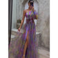 One Shoulder Long-Sleeved Floral Dress - Glide Goods LLC