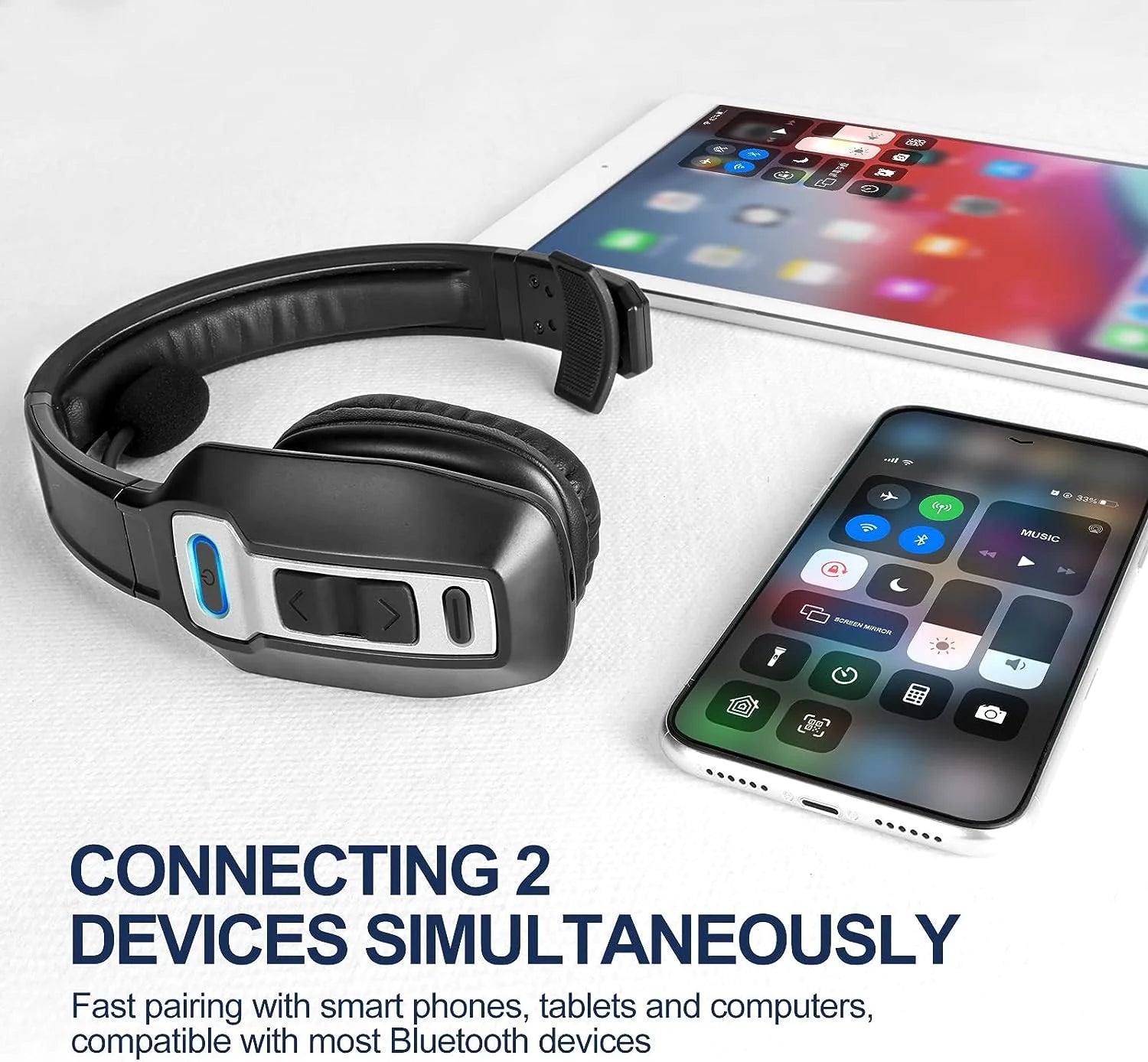 Trucker Bluetooth 5.2 Wireless Headset With Noise Cancelling Mic For Phones PC - Glide Goods LLC