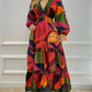 Fall Long Printed V-Neck Dress