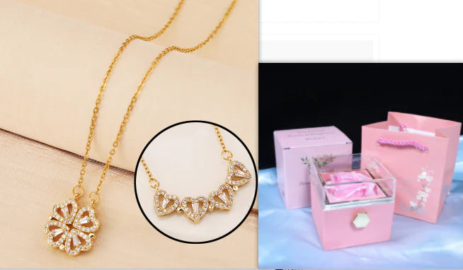 Four-Leaf Clover & Heart Necklace Gift Set - Dainty Gold Jewelry - Glide Goods LLC