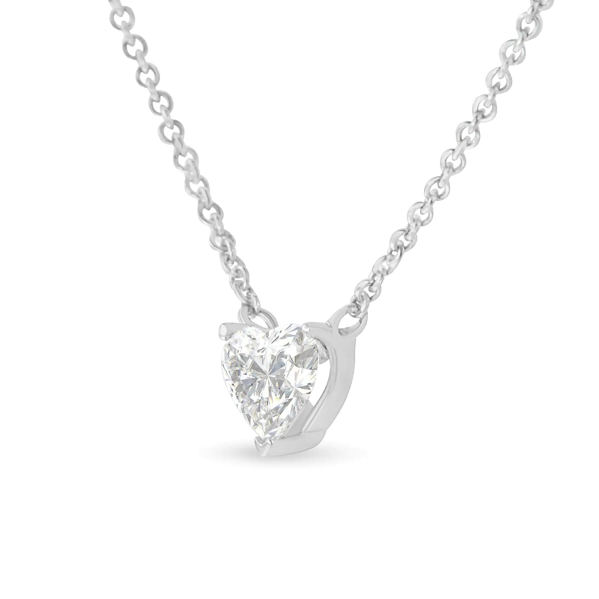 14k White Gold 1/4 Cttw Lab Grown Heart Shape Diamond Solitaire 18" Pendant Necklace (E-F Color, SI1-SI2 Clarity) - Glide Goods LLC