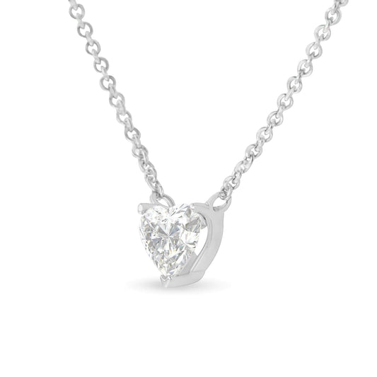 14k White Gold 1/4 Cttw Lab Grown Heart Shape Diamond Solitaire 18" Pendant Necklace (E-F Color, SI1-SI2 Clarity) - Glide Goods LLC