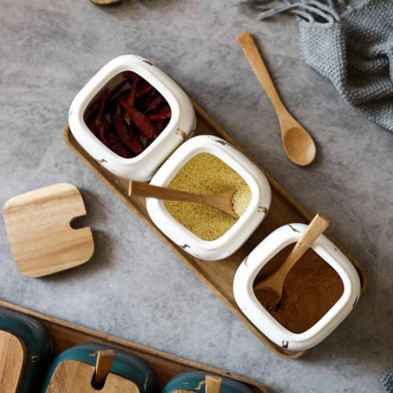 Marble Pattern Ceramic Kitchen Seasoning Tank Set - Glide Goods LLC