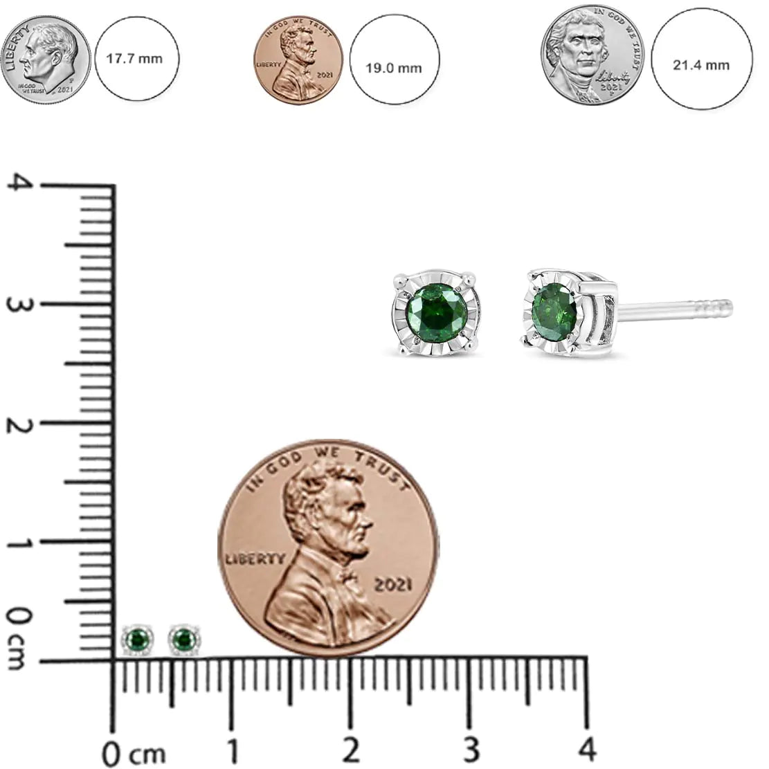 Sterling Silver Rose Cut Treated Green Diamond Solitaire Stud Earrings (0.25 cttw, Green Color, I2-I3 Clarity) - Glide Goods LLC