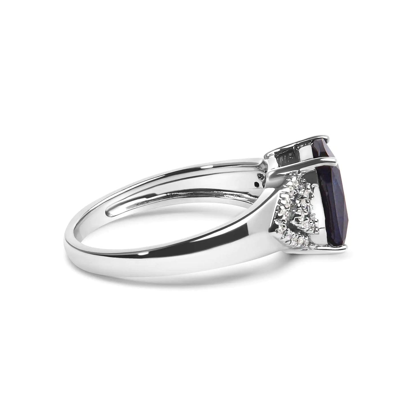 .925 Sterling Silver 9X7 mm Cushion Cut Blue Sapphire and White Diamond Step up Engagement Ring (I-J Color, I3 Clarity) - Glide Goods LLC
