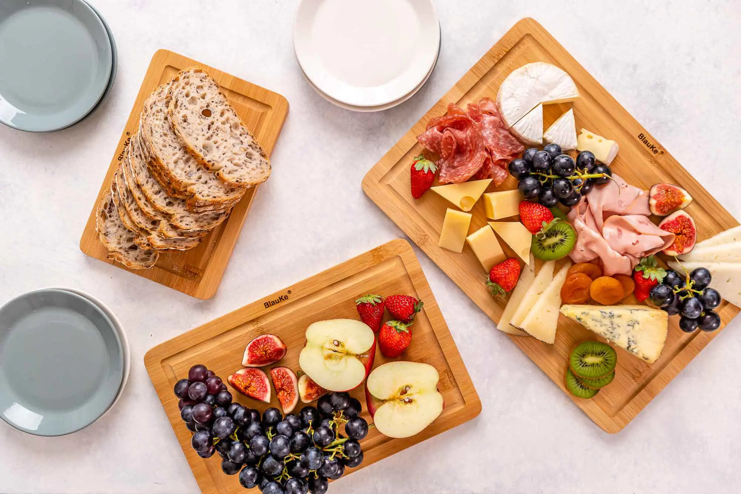 Wooden Cutting Boards for Kitchen with Juice Groove and Handles - Bamboo Chopping Boards Set of 3 - Wood Serving Trays - Glide Goods LLC