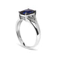 .925 Sterling Silver 9X7 mm Cushion Cut Blue Sapphire and White Diamond Step up Engagement Ring (I-J Color, I3 Clarity) - Glide Goods LLC