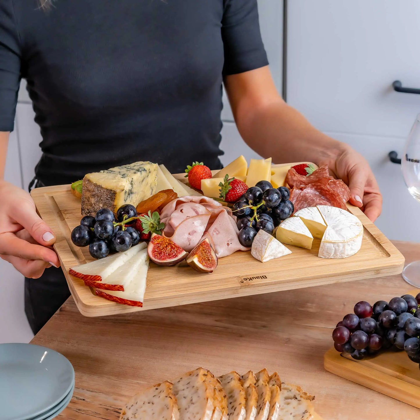 Wooden Cutting Boards for Kitchen with Juice Groove and Handles - Bamboo Chopping Boards Set of 3 - Wood Serving Trays - Glide Goods LLC