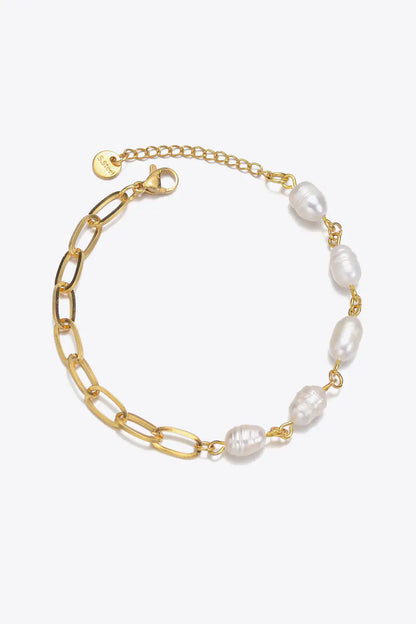 Half Pearl Half Chain Stainless Steel Bracelet - Glide Goods LLC