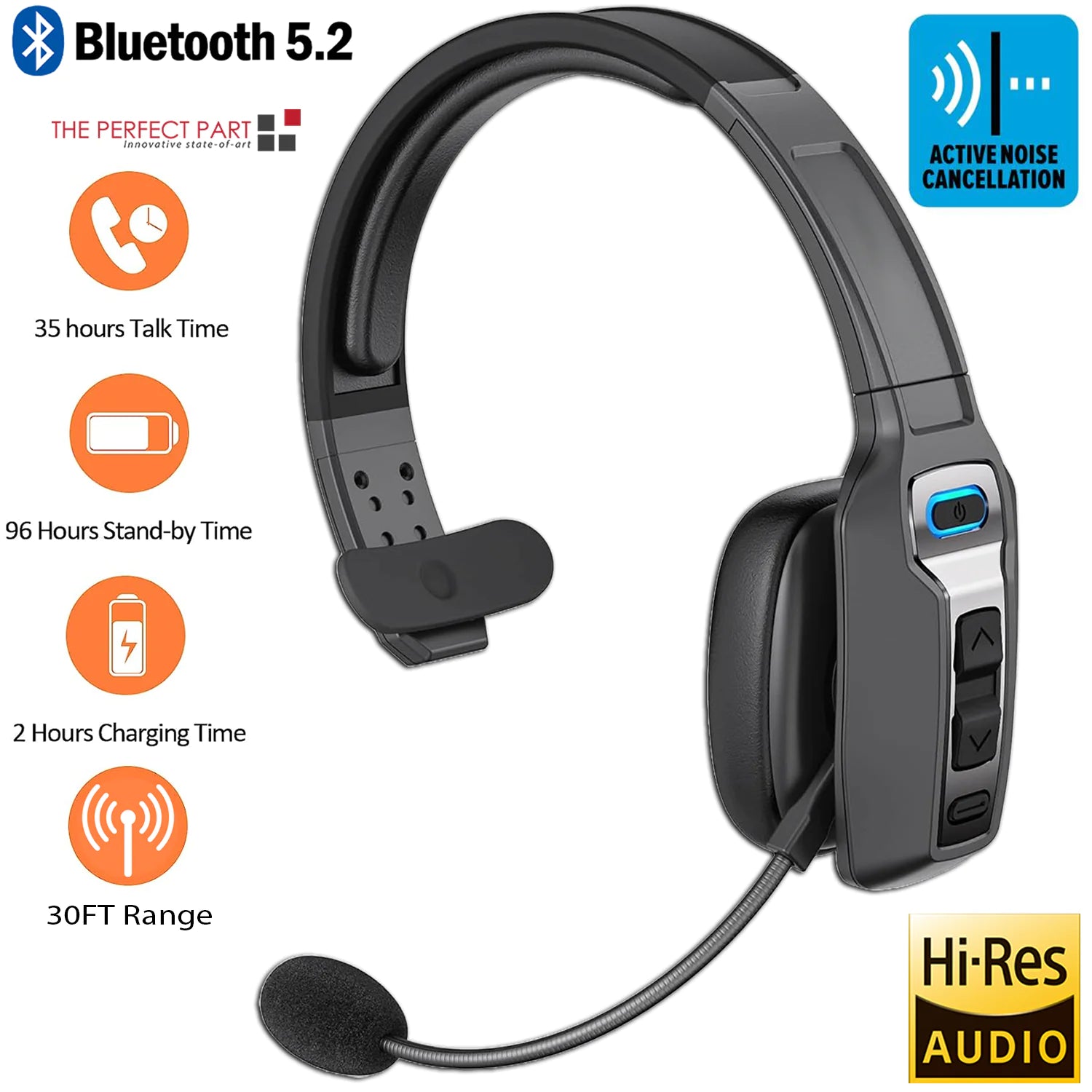 Trucker Bluetooth 5.2 Wireless Headset With Noise Cancelling Mic For Phones PC - Glide Goods LLC