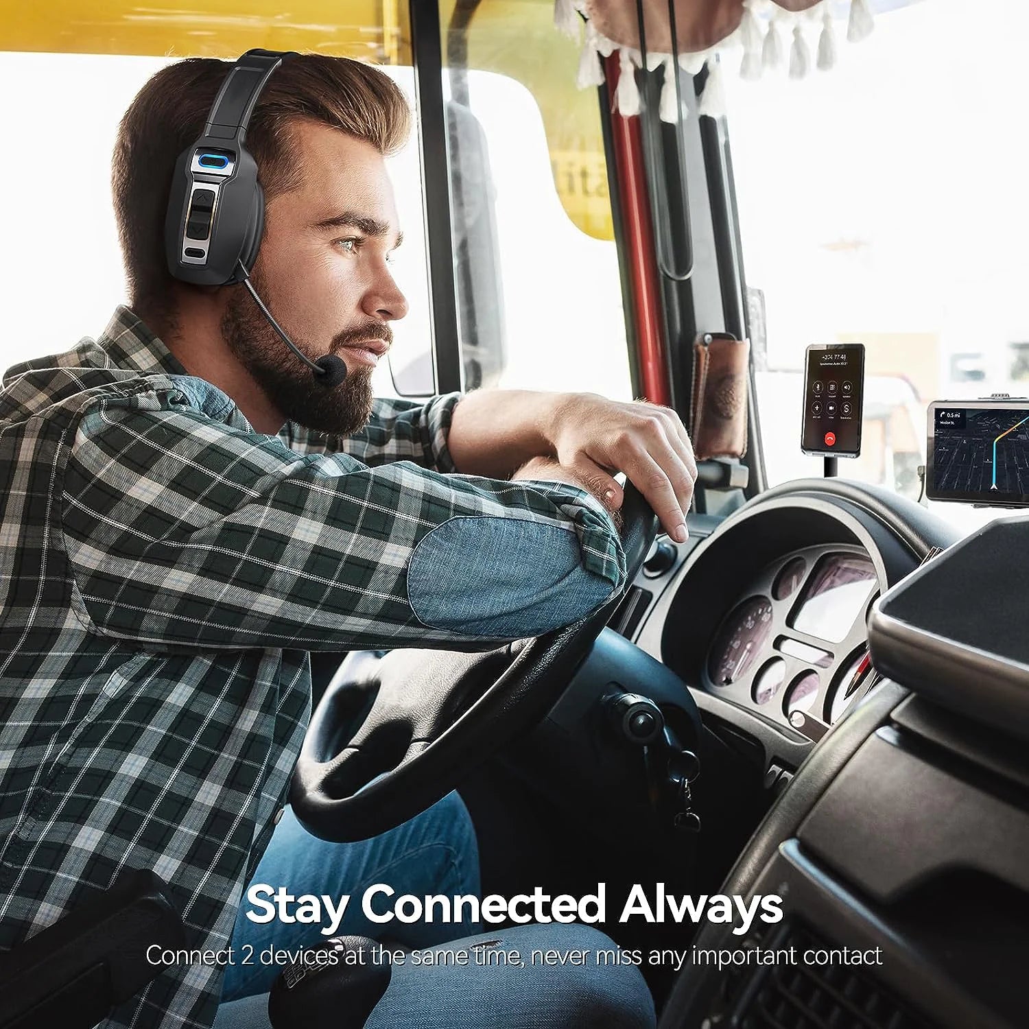 Trucker Bluetooth 5.2 Wireless Headset With Noise Cancelling Mic For Phones PC - Glide Goods LLC