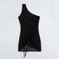 Beach Wear Cover Ups One Shoulder Drawstring Mesh - Glide Goods LLC