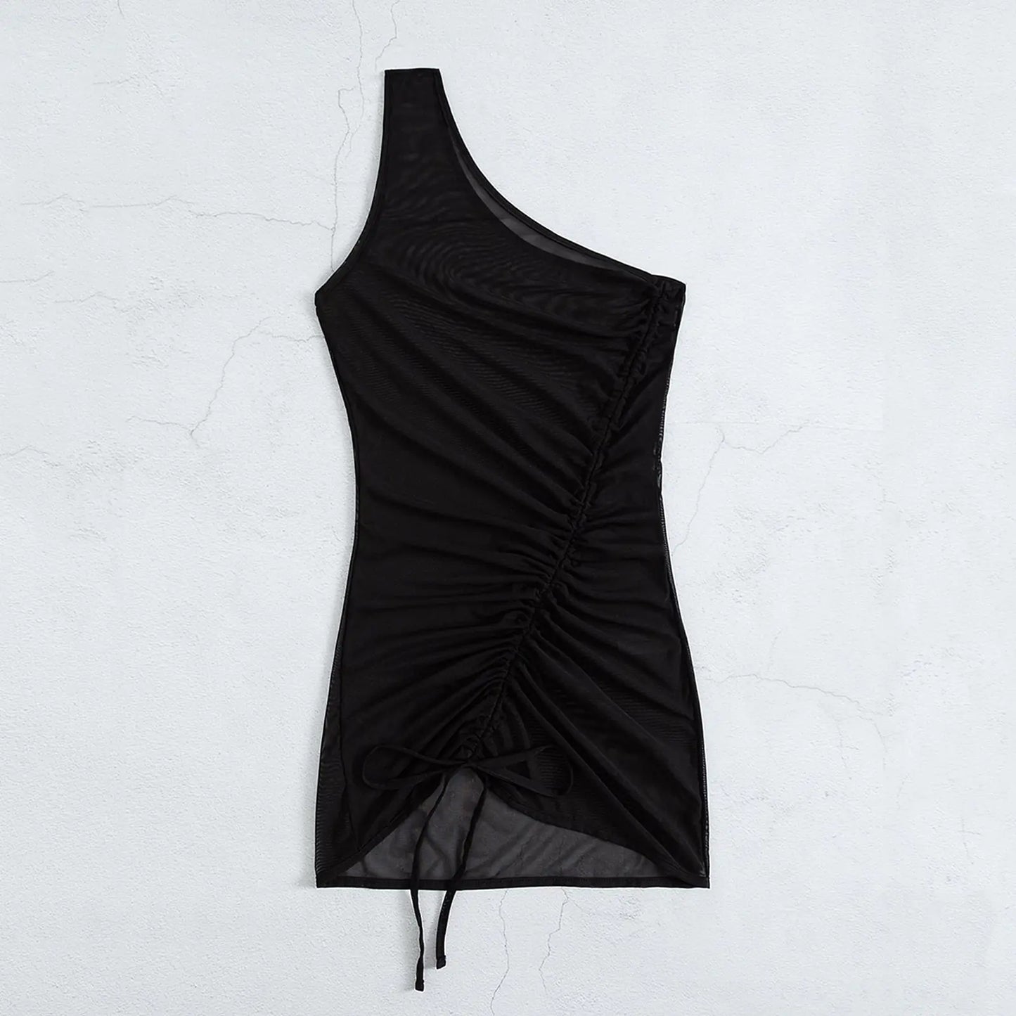 Beach Wear Cover Ups One Shoulder Drawstring Mesh - Glide Goods LLC