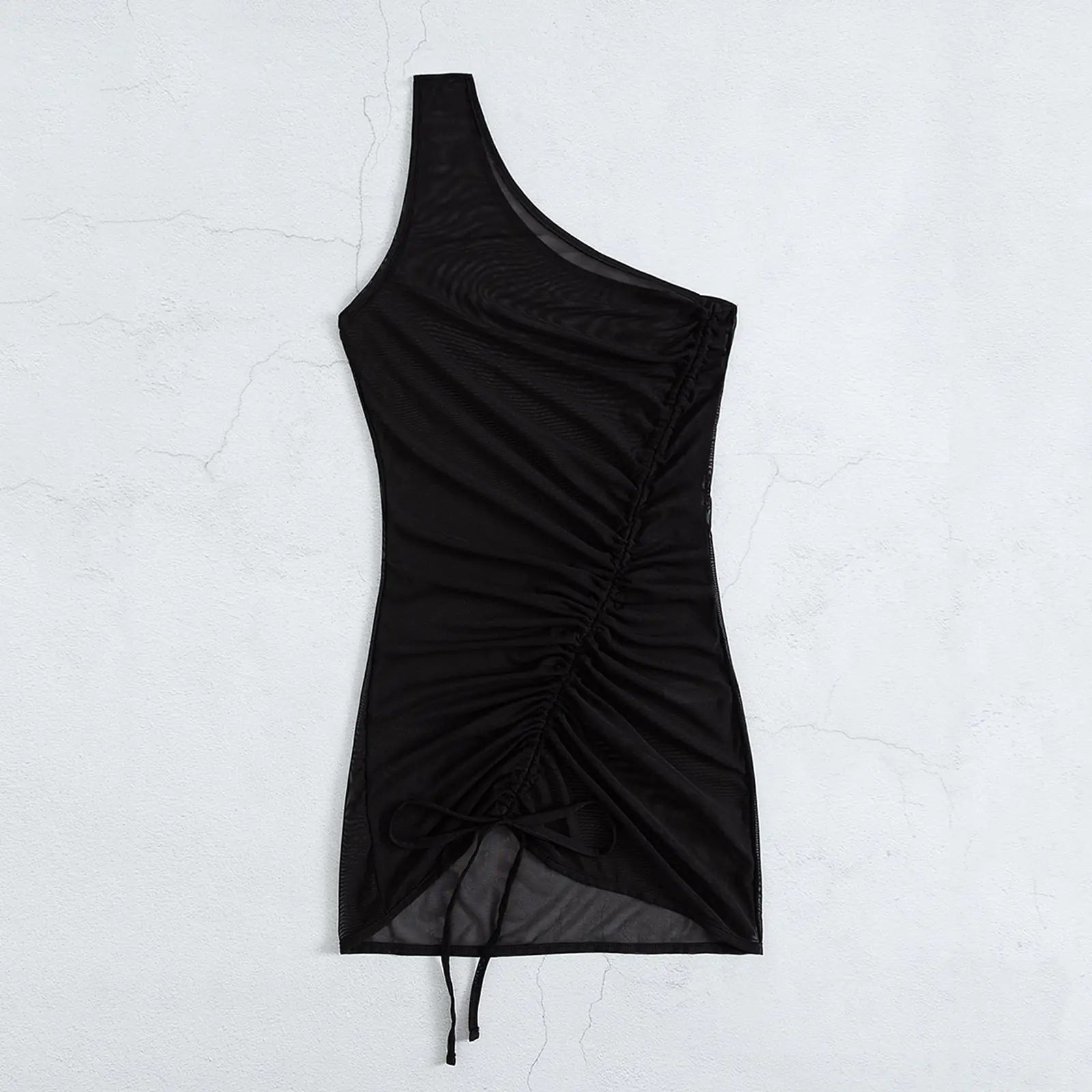 Beach Wear Cover Ups One Shoulder Drawstring Mesh - Glide Goods LLC