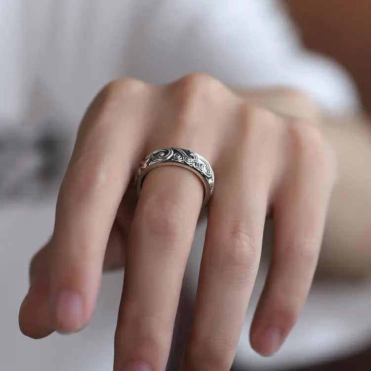 999 Sterling Silver Auspicious Cloud Solid Ring