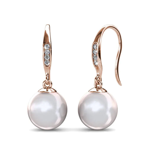Betty Rose Gold Pearl Drop Earrings – Classic Elegance - Glide Goods LLC