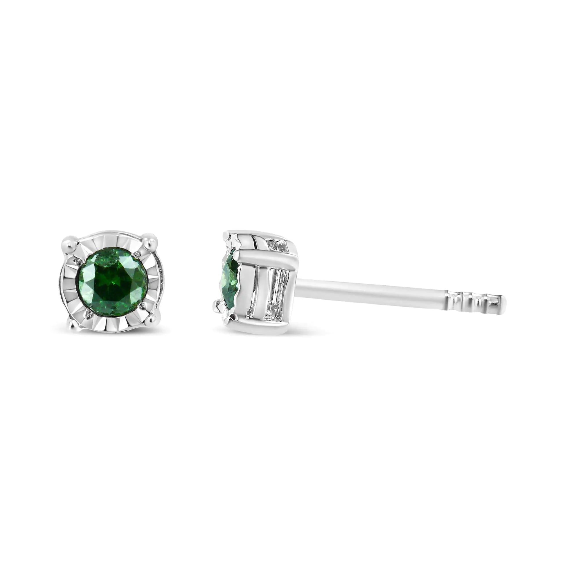 Sterling Silver Rose Cut Treated Green Diamond Solitaire Stud Earrings (0.25 cttw, Green Color, I2-I3 Clarity) - Glide Goods LLC