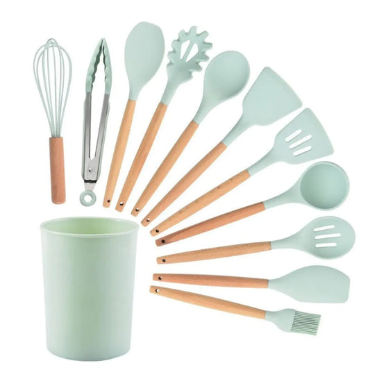 5/12pc Kitchen Utensil Set Wooden Handle - Glide Goods LLC